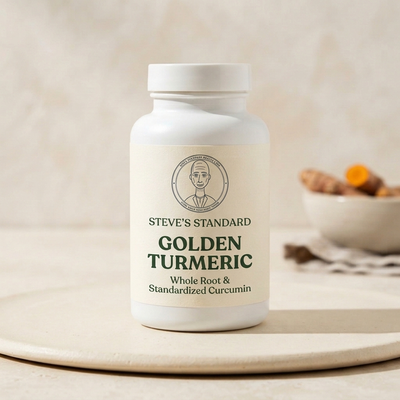 Steve's Standard Golden Turmeric dietary supplement bottle containing 60 vegetable capsules
