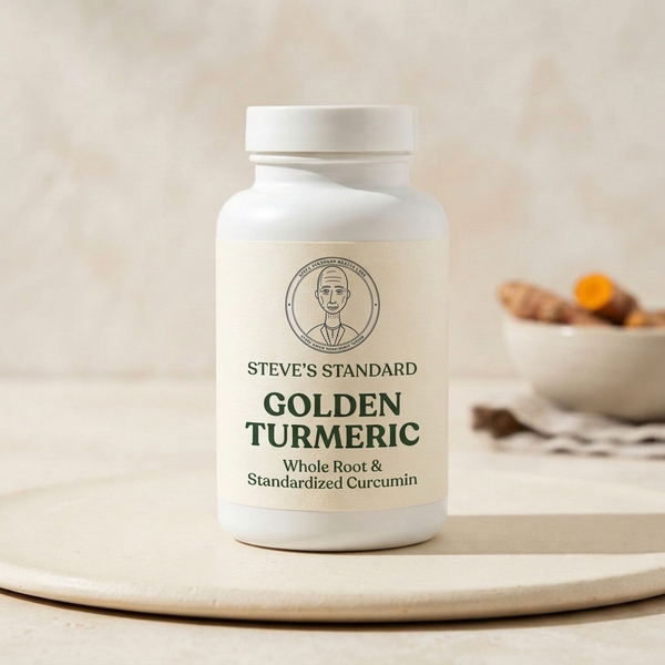 Steve's Standard Golden Turmeric dietary supplement bottle containing 60 vegetable capsules
